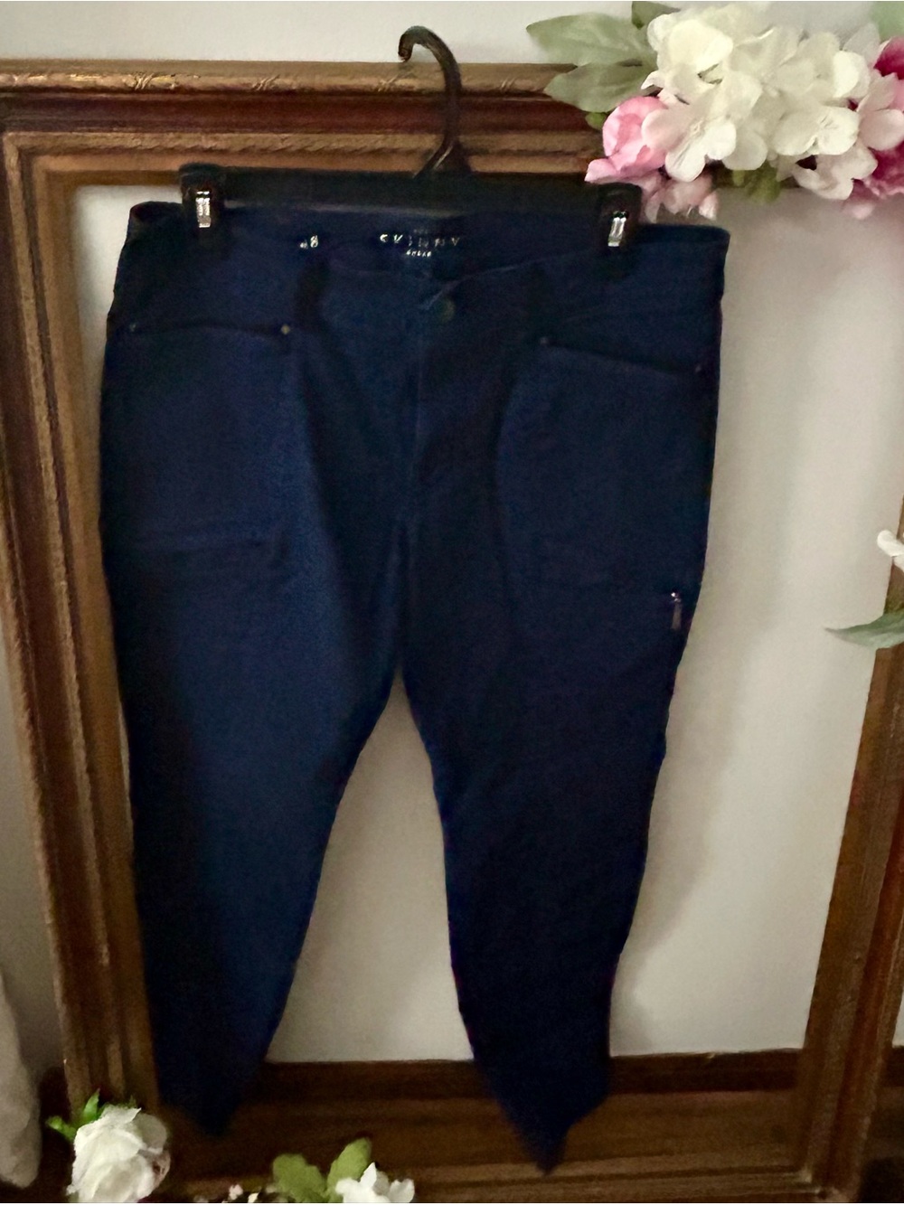 White House Black Market Dark Navy Women's Pant with velvet trim